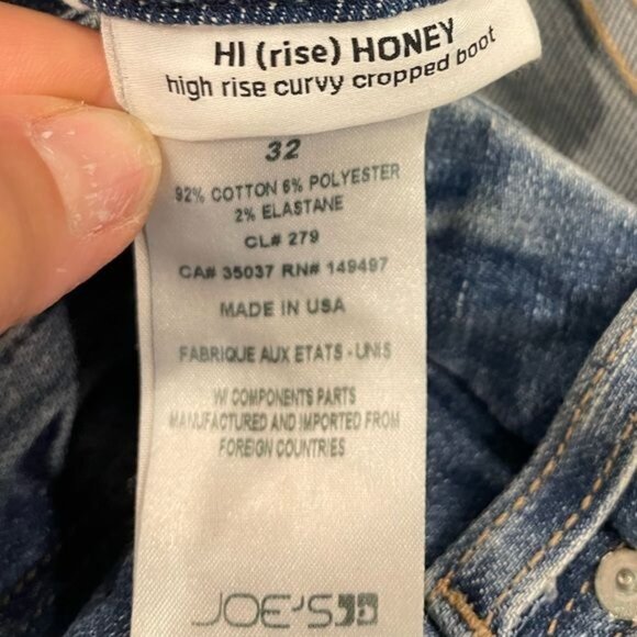 Joes Jeans Hi Honey Hi Rise Curvy Cropped Boot Blue Denim Jeans Size 32 Raw Hem - Picture 11 of 11